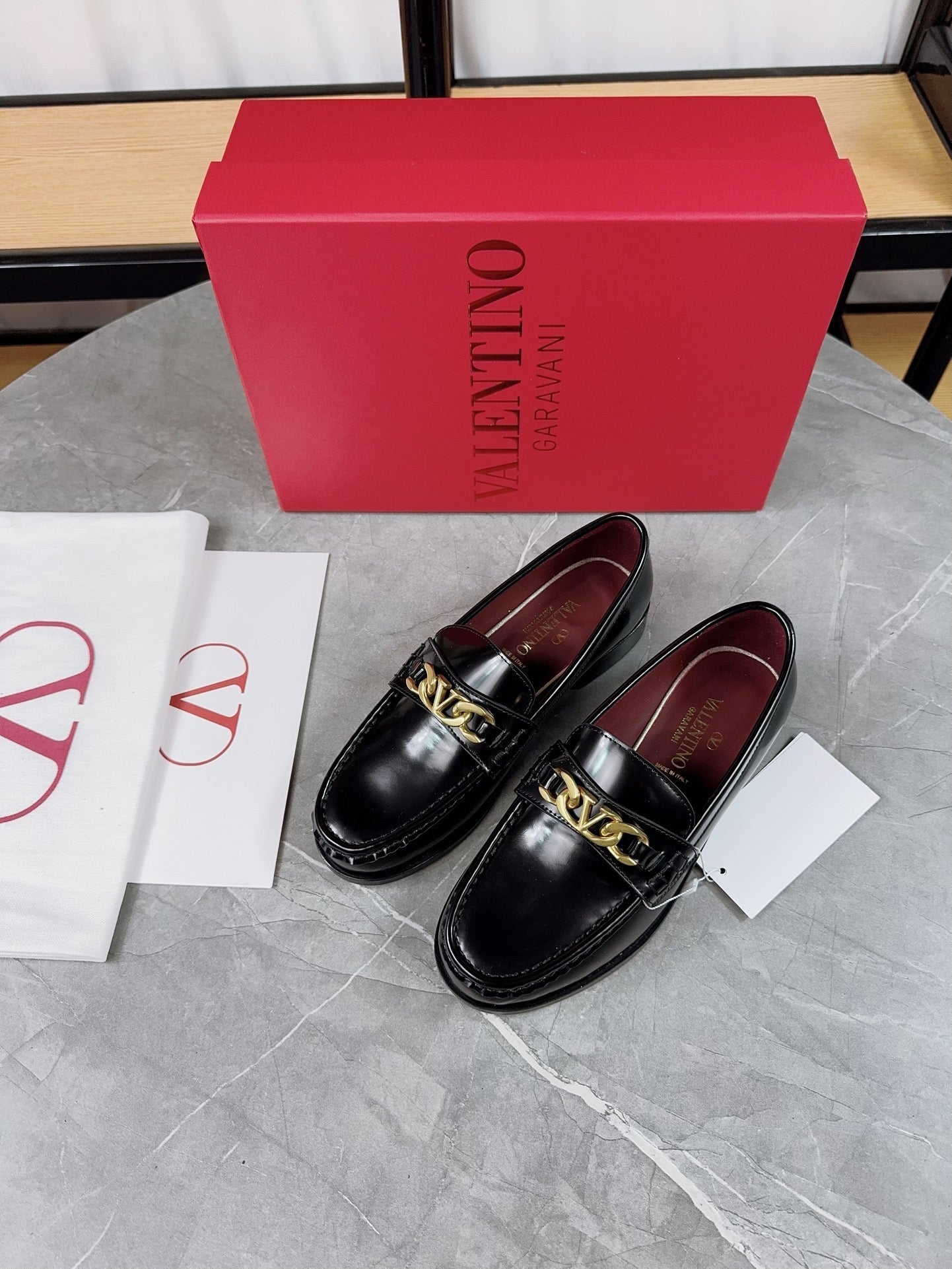 VALENTINO 26S LOAFERS IN BLACK CALFSKIN WITH GOLD HARDWARE