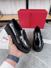 VALENTINO 26S PLATFORM LOAFERS IN BLACK CALFSKIN