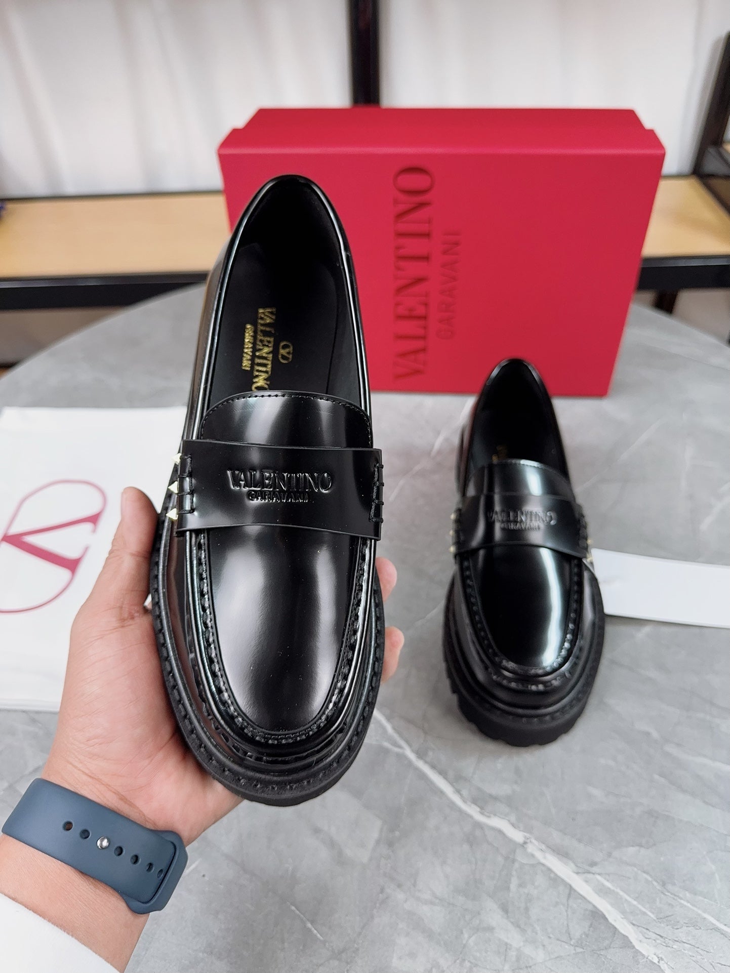 VALENTINO 26S PLATFORM LOAFERS IN BLACK CALFSKIN