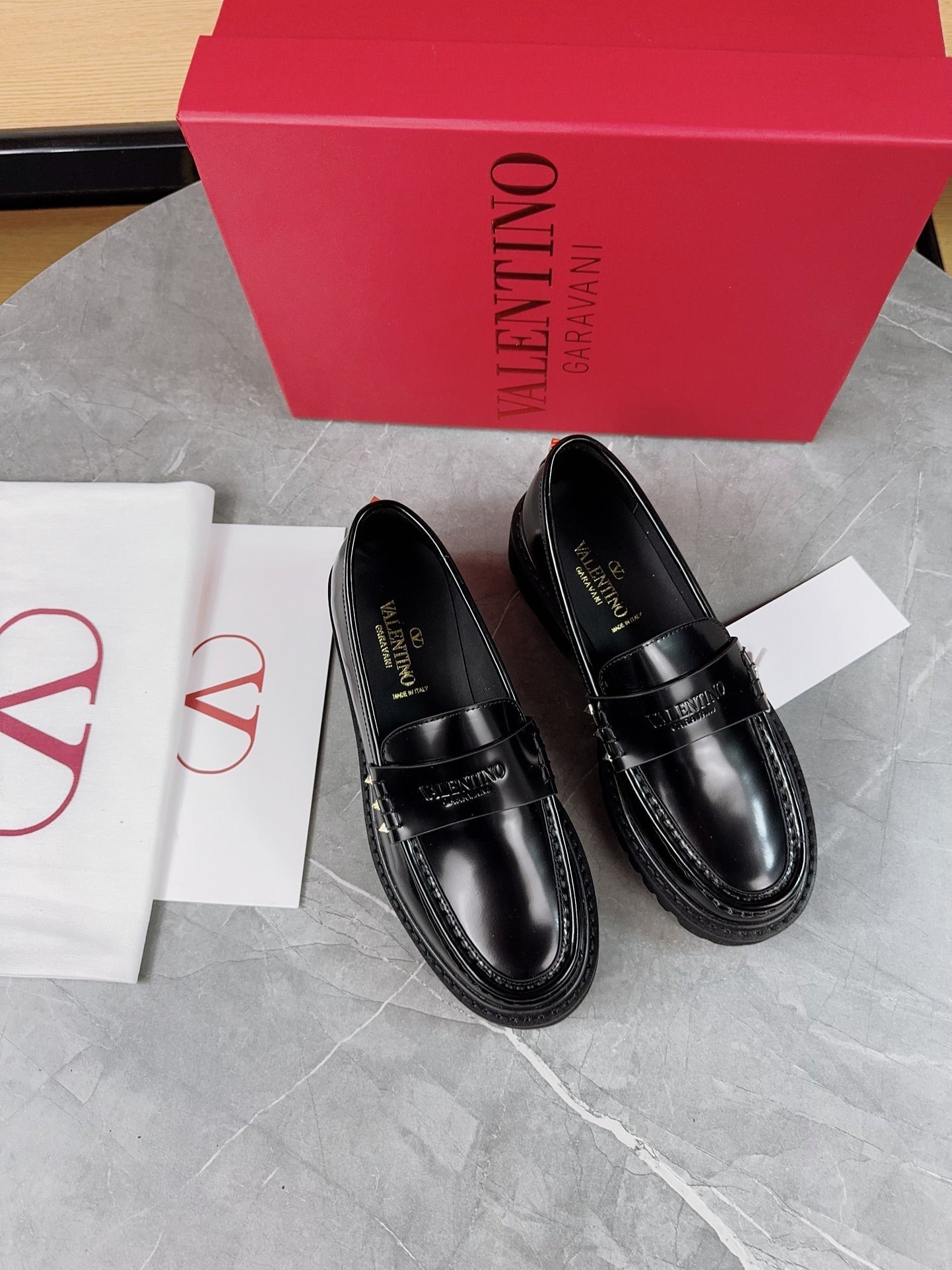 VALENTINO 26S PLATFORM LOAFERS IN BLACK CALFSKIN