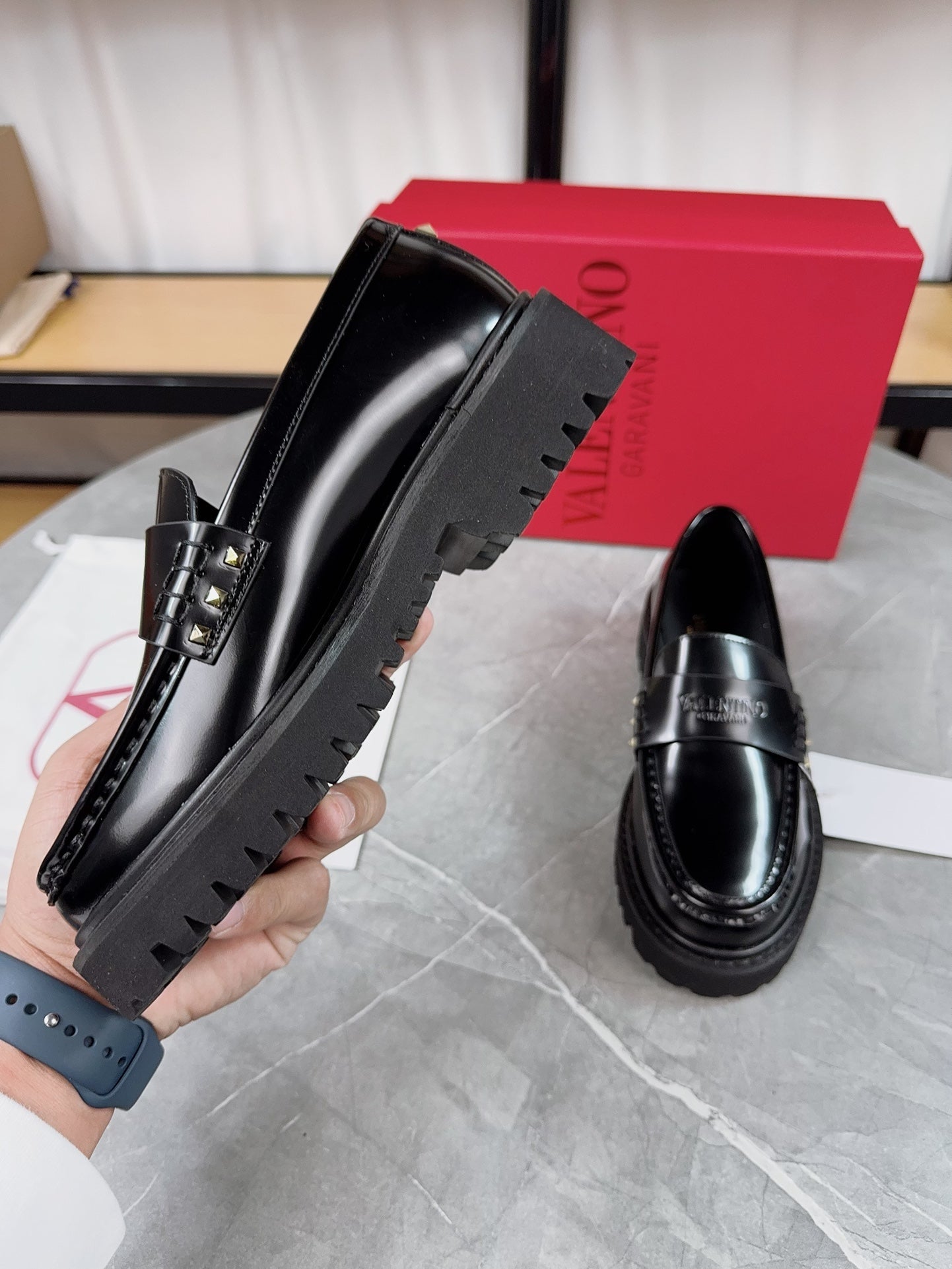VALENTINO 26S PLATFORM LOAFERS IN BLACK CALFSKIN