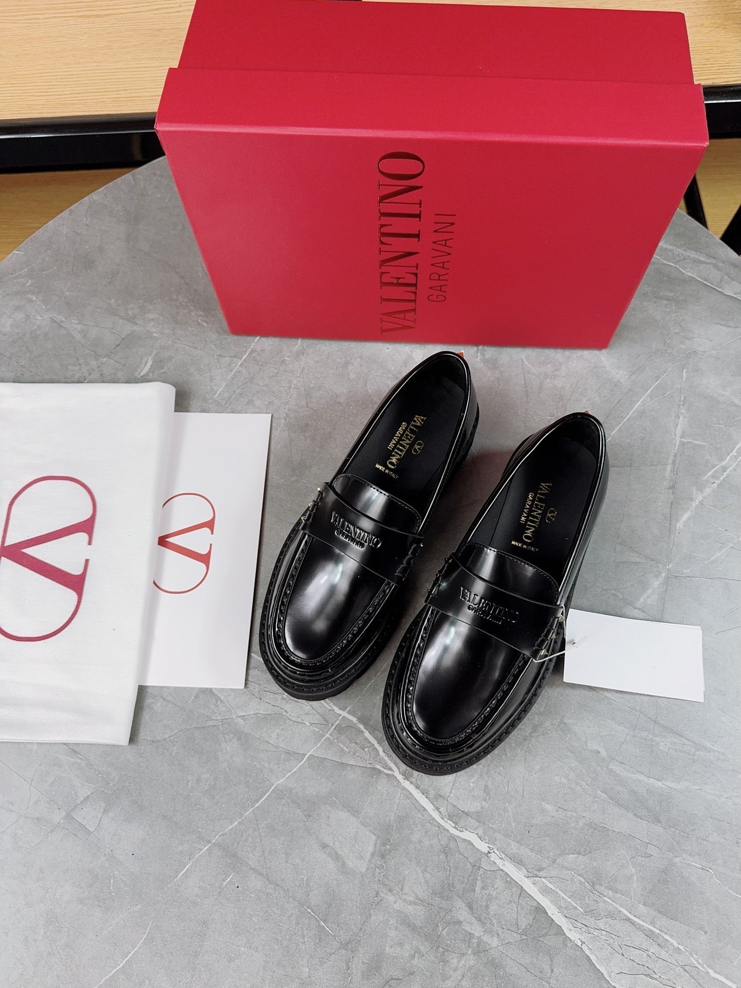 VALENTINO 26S PLATFORM LOAFERS IN BLACK CALFSKIN