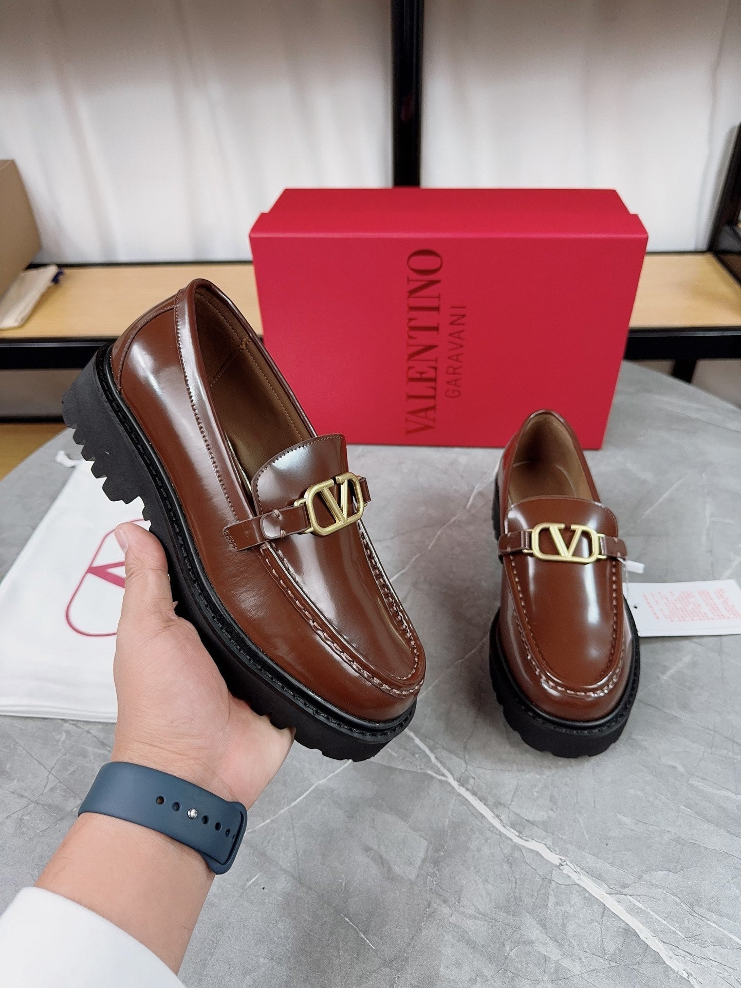 VALENTINO 26S LOAFERS IN BROWN GLOSSY CALFSKIN