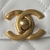 CHANEL 25S MINI FLAP BAG 19 IN WHITE CALFSKIN GOLD HARDWARE