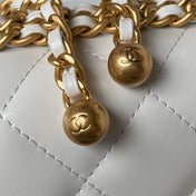 CHANEL 25S MINI FLAP BAG 22 IN WHITE CALFSKIN GOLD HARDWARE