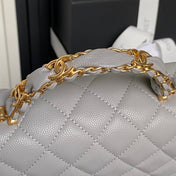 CHANEL 25S FLAP BAG 22 IN CHARCOAL GRAY CALFSKIN GOLD HARDWARE
