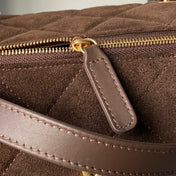 CHANEL 25S BOWLING BAG 24 IN DARK BROWN SUEDE GOLD HARDWARE