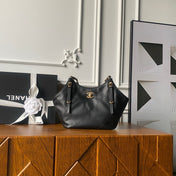 CHANEL 25S TOTE BAG 28 IN BLACK CALFSKIN WITH GOLD HARDWARE