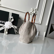 CHANEL 26S HAND BAG 24 IN LIGHT GREY BEIGE SUEDE