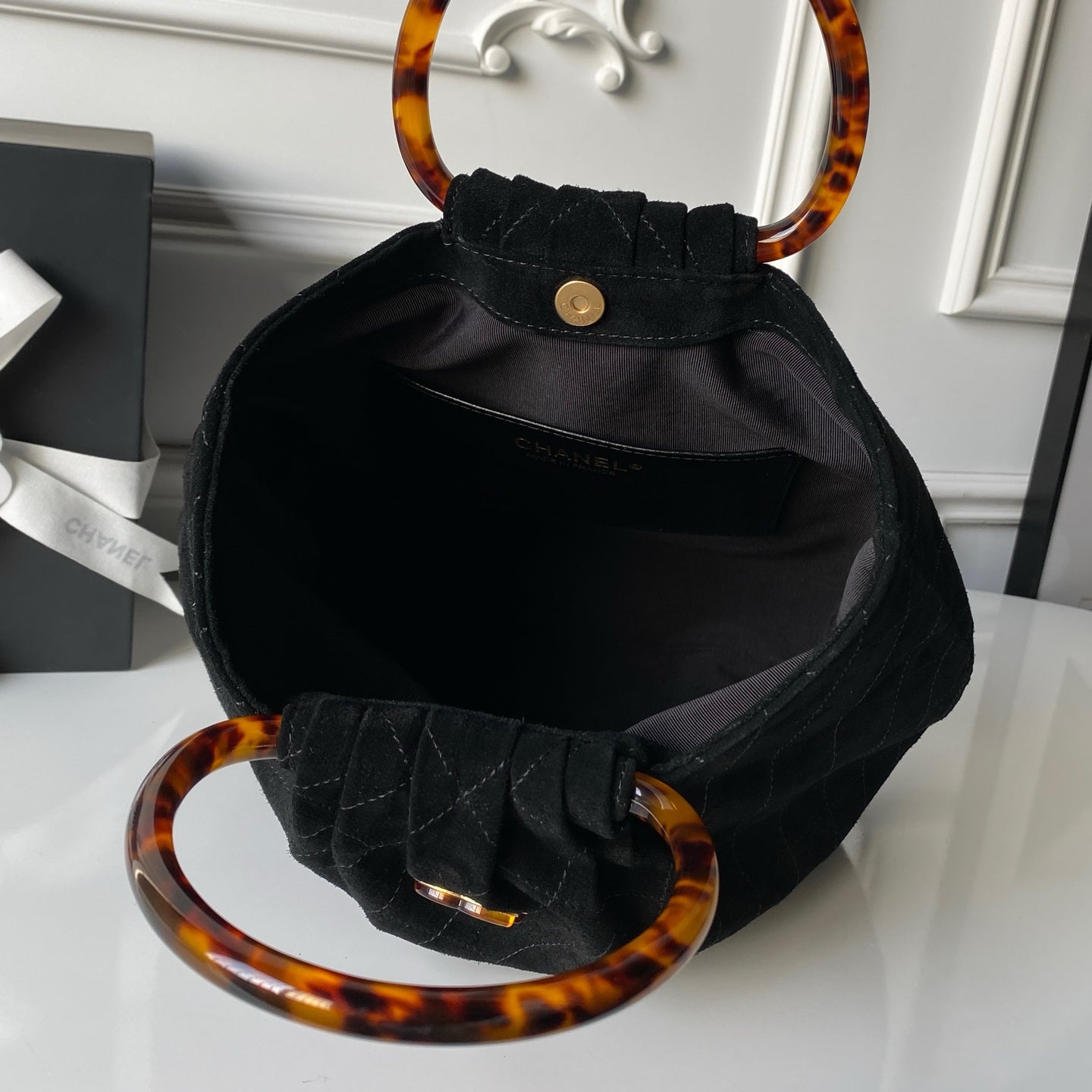 CHANEL 26S HAND BAG 32 IN BLACK SUEDE