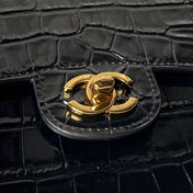 CHANEL 26S TOP HANDLE BAG 19 IN BLACK CROCODILE-EMBOSSED CALFSKIN GOLD HARDWARE