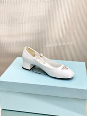 PRA NAPPA MARY JANE PUMPS WHITE LAMBSKIN