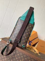 AVENUE SLINGBAG 31 IN BROWN MIX GREEN DAMIER GRAPHITE CANVAS