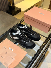 MIUMIU 26S SNEAKERS IN BLACK FABRIC AND SUEDE