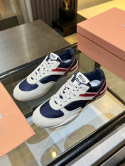 MIUMIU 26S SNEAKERS IN NAVY BLUE AND WHITE FABRIC AND SUEDE