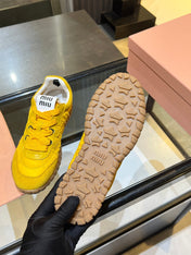 MIUMIU 26S SNEAKERS IN YELLOW FABRIC AND SUEDE