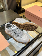 MIUMIU 26S SNEAKERS IN GRAY FABRIC AND SUEDE