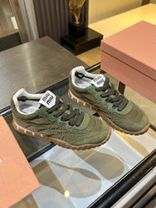 MIUMIU 26S SNEAKERS IN ARMY OLIVE FABRIC AND SUEDE