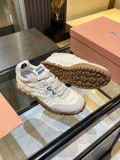 MIUMIU 26S SNEAKERS IN IVORY WHITE FABRIC AND SUEDE