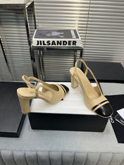 slingback light beige suede silver metalic lambskin square toe 9.5