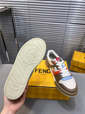 FENDI MATCH LOW TOPS IN COFFEE BROWN MIX WHITE CALFSKIN AND MESH