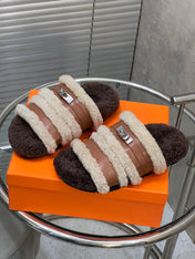 HM 25S SANDAL IN BEIGE WOOL AND BROWN LAMBSKIN WITH SILVER HARDWARE