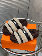 HM 25S SANDAL IN BEIGE WOOL AND BLACK LAMBSKIN WITH SILVER HARDWARE
