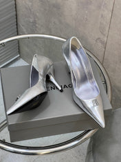 BALENCIAGA 25S HIGH-HEEL SHOES 85 MM IN SILVER COW LEATHER