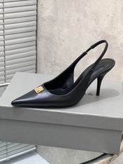 BALENCIAGA 25S HIGH-HEEL SLINGBACK 85 MM IN BLACK COW LEATHER WITH GOLD HARDWARE