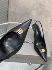 BALENCIAGA 25S HIGH-HEEL SLINGBACK 85 MM IN BLACK COW LEATHER WITH GOLD HARDWARE