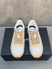 CHANEL 26S RUNNING SNEAKERS IN BEIGE AND GREY MATERIAL CC LOGO