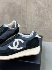 CHANEL 26S RUNNING SNEAKERS IN NAVY BLACK SUEDE AND NYLON CC LOGO
