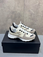 CHANEL 26S RUNNER CC LOGO SNEAKERS IN BEIGE AND GREY CALFSKIN