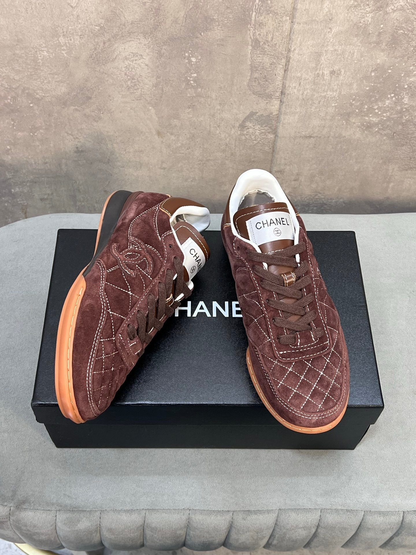 CHANEL 26S SNEAKERS IN DARK BROWN SUEDE QUILTED CC LOGO