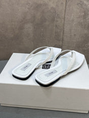 THE ROW 26S SQUARE TOE THONG SANDALS IN WHITE CROCODILE EMBOSSED CALFSKIN