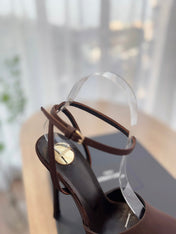 LA SCANDALE HIGH 14 CM PLATFORM SANDALS IN CHOCOLATE BROWN SATIN CREPE