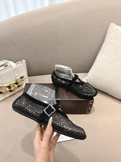 ALAIA 26S MESH FLATS IN BLACK SUEDE