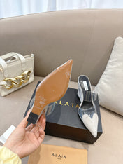 ALAIA 26S HIGH-HEEL WEDGE MULES 95 MM IN OFF WHITE GREY SUEDE