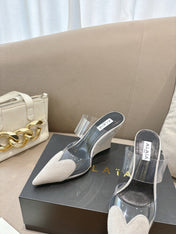 ALAIA 26S HIGH-HEEL WEDGE MULES 95 MM IN OFF WHITE GREY SUEDE
