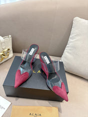 ALAIA 26S HIGH-HEEL WEDGE MULES 95 MM IN DARK RED SUEDE
