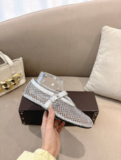 ALAIA 26S MESH FLATS IN SILVER LAMBSKIN