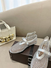 ALAIA 26S MESH FLATS IN SILVER LAMBSKIN