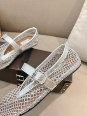 ALAIA 26S MESH FLATS IN SILVER LAMBSKIN