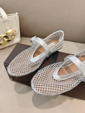 ALAIA 26S MESH FLATS IN SILVER LAMBSKIN