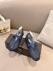 ALAIA 26S MESH FLATS IN NAVY BLUE SUEDE