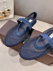 ALAIA 26S MESH FLATS IN NAVY BLUE SUEDE