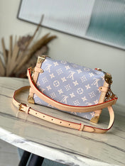 SIDE TRUNK 21 IN GRAY CREAM MONOGRAM TRIANON CANVAS GOLD HARDWARE