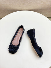 ROCKSTUD PATENT LEATHER BALLERINA IN BLACK SILK