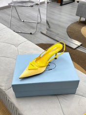 PRADA 25S TRIANGLE LOGO SLINGBACK PUMPS IN YELLOW MESH FABRIC