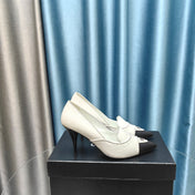 HIGH HEELS IN WHITE MIX BLACK SHEEPSKIN